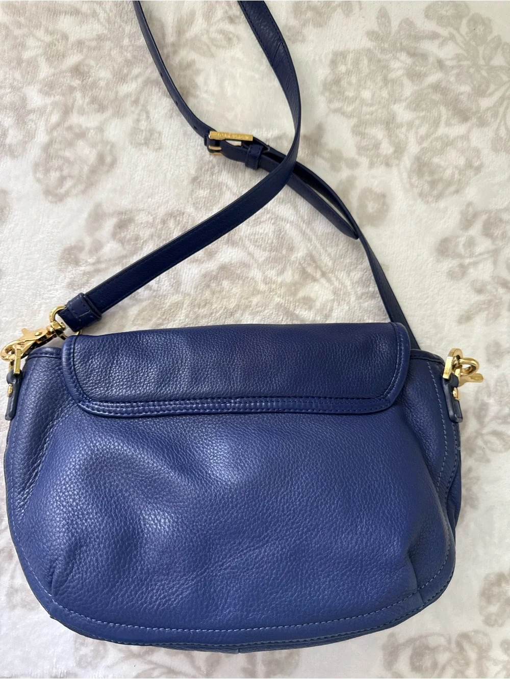 Tory Burch Amanda Flap Crossbody Bag Navy Blue Pebbled Leather